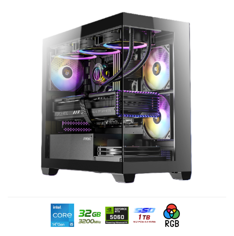 מחשב גיימינג | CX300 750W B760M DDR4 I5-14400F 32GB 1TB NVME RTX5060